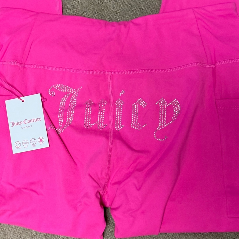 Juicy Couture Sport Pink Leggings with Rhinestone Logo & Pockets - Size L (NWT) - Picture 7 of 13